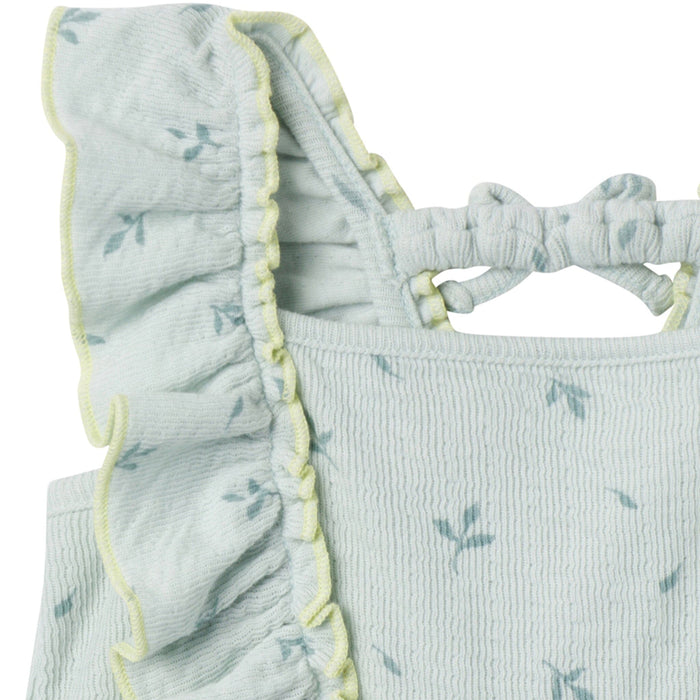 Baby Girls Sky Leaves Ruffles Long Leg Romper