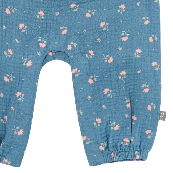 Baby Girls Dark Teal Aster Flower Sleeveless Ruffle Romper
