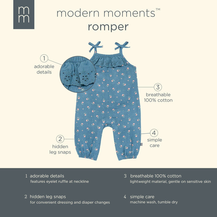 Baby Girls Dark Teal Aster Flower Sleeveless Ruffle Romper rompers Modern Moments™ by Gerber®