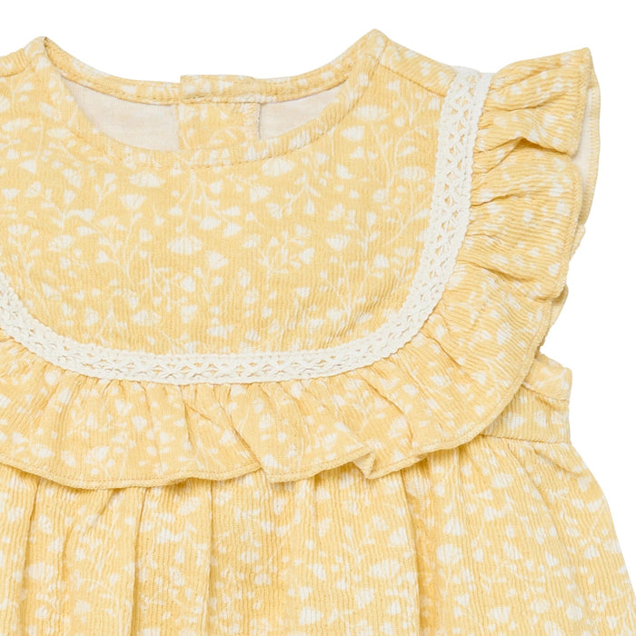 Baby Girls Light Yellow Vine Flower Ruffle Bubble Romper