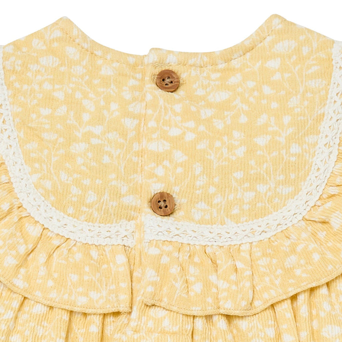 Baby Girls Light Yellow Vine Flower Ruffle Bubble Romper