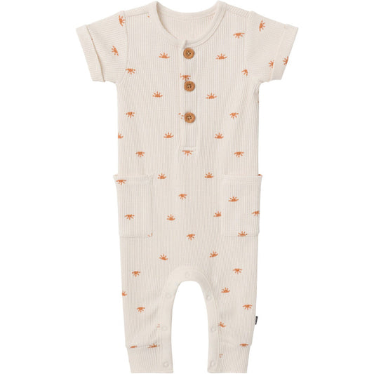 Baby Neutral Beige Suns Short Sleeve Long Leg Romper