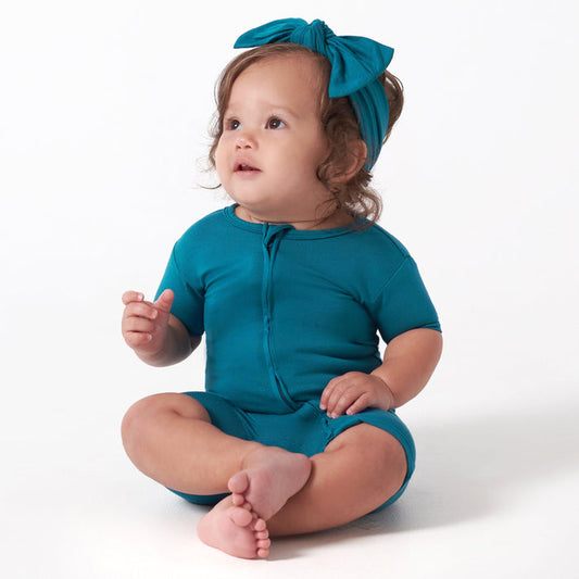 Baby Teal Buttery-Soft Viscose Made from Eucalyptus Snug Fit Romper
