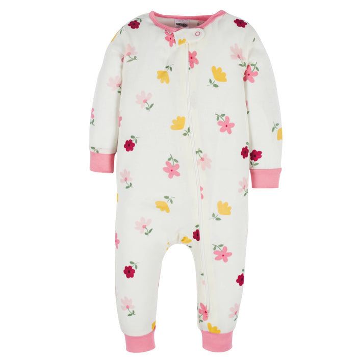 3-Pack Baby & Toddler Girls Floral Fox Snug Fit Footless Pajamas