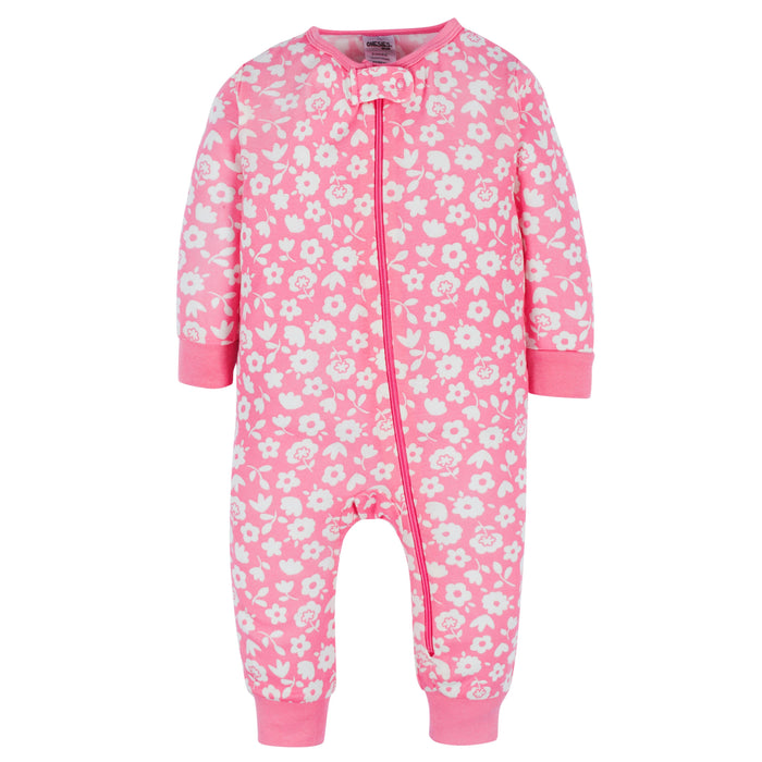 3-Pack Baby & Toddler Girls Floral Fox Snug Fit Footless Pajamas