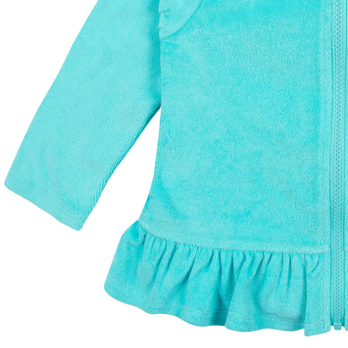 Baby & Toddler Girls Aqua Hooded Zip Front Terry Coverup