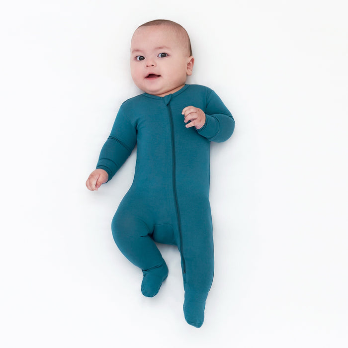 Baby & Toddler Ocean Teal Buttery Soft Viscose Made from Eucalyptus Snug Fit Footed Pajamas