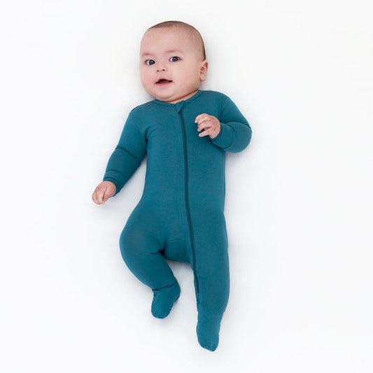 Baby & Toddler Ocean Teal Buttery Soft Viscose Made from Eucalyptus Snug Fit Footed Pajamas