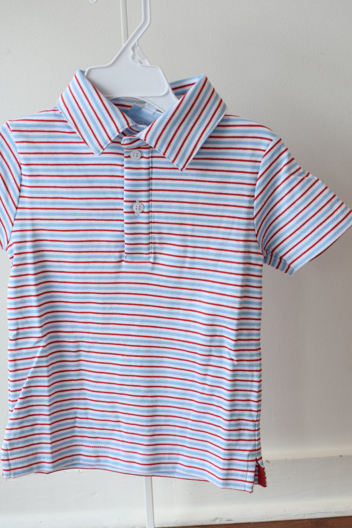 Basic Short Sleeve Polo-Primary Stripes