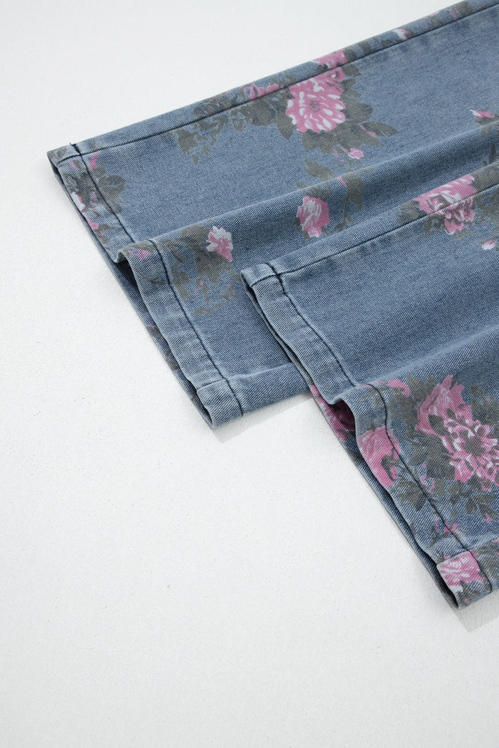 Beau Blue - Jean décontracté à taille élastique et imprimé floral