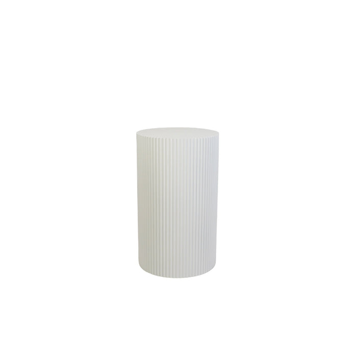 Bijzettafel Rond – Geribbelde Cilinder – MDF – Wit – 30x54cm