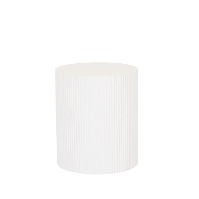 Bijzettafel Rond – Geribbelde Cilinder – MDF – Wit– 39x45cm
