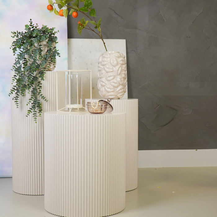 Bijzettafel Rond – Geribbelde Cilinder – MDF – Zand – 30x54cm