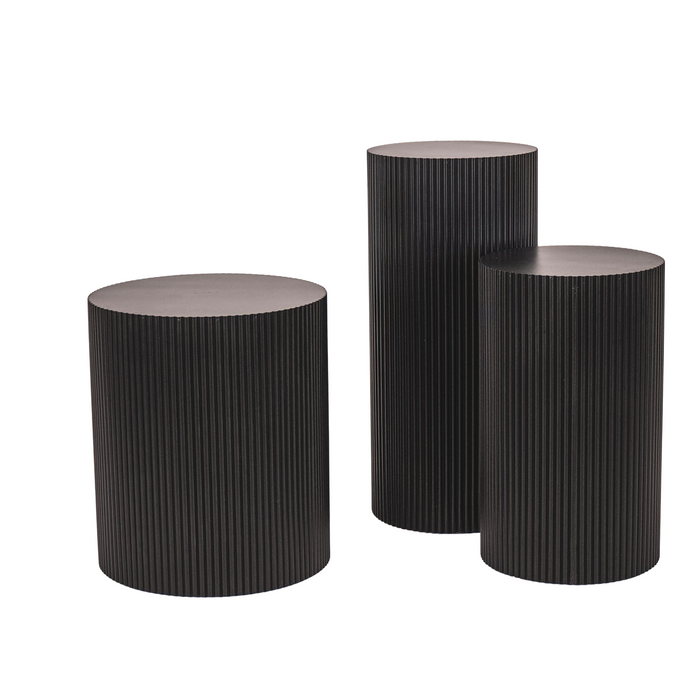 Bijzettafel Rond – Geribbelde Cilinder – MDF – Zwart – 30x65cm