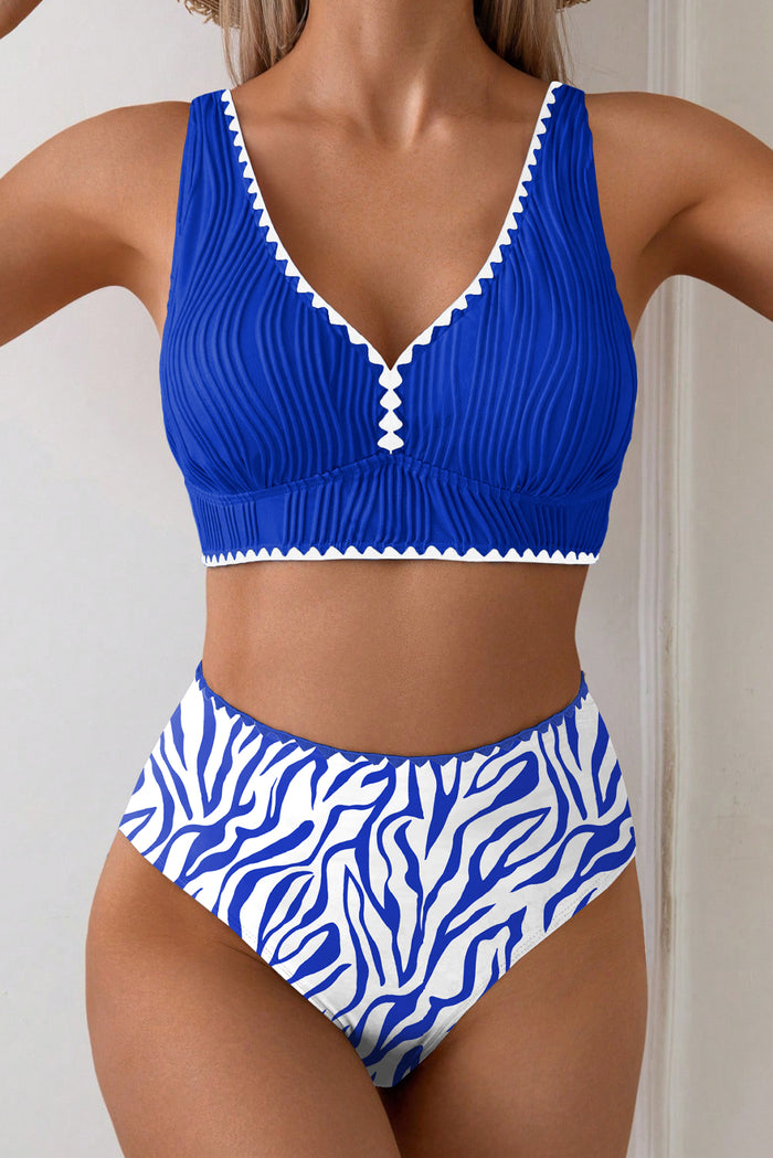Bikinis taille haute texturés à col en V
