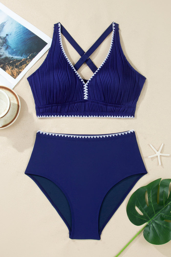 Bikinis taille haute texturés à col en V