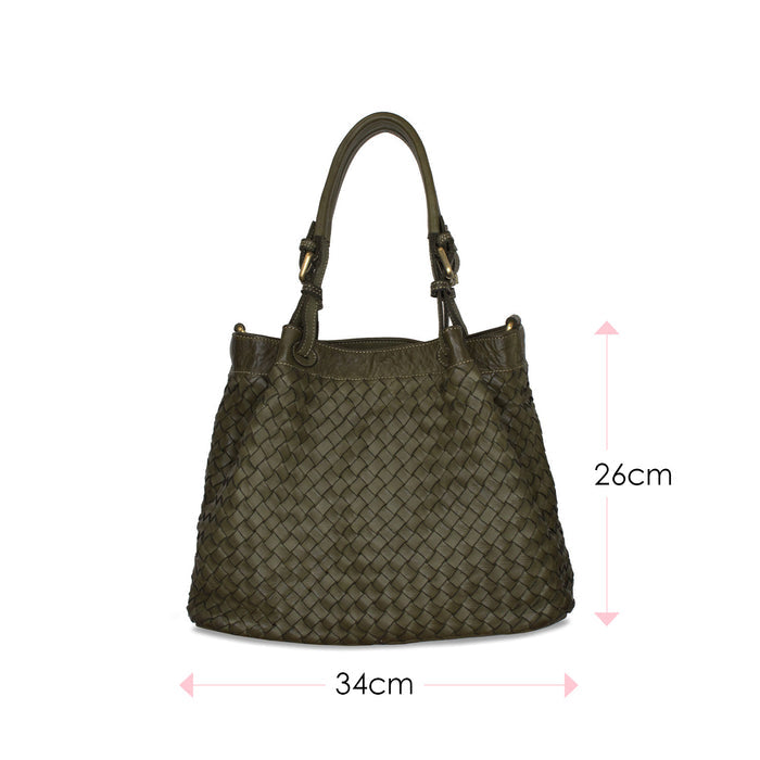 Blaire: Forest Green Weave Leather Bags Sole Bliss Forest Green Weave Leather