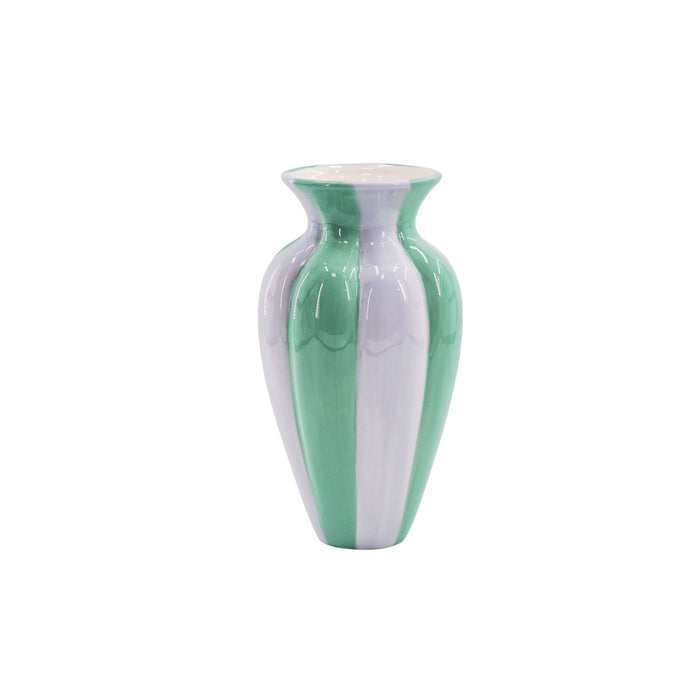 Bloemenvaas- Geplooide Vaas- Keramiek- Lila/Groen- 16,5x16,5x29,5 cm
