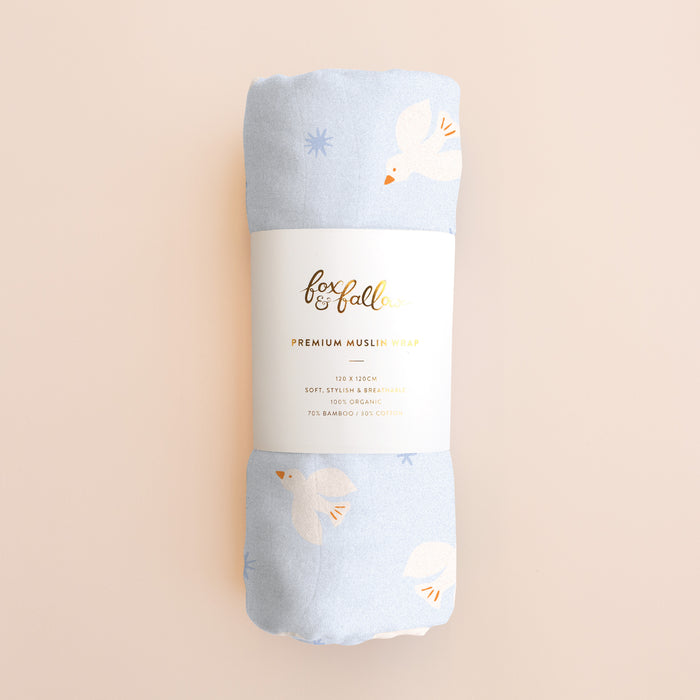 Blue Doves Muslin Wrap Swaddle
