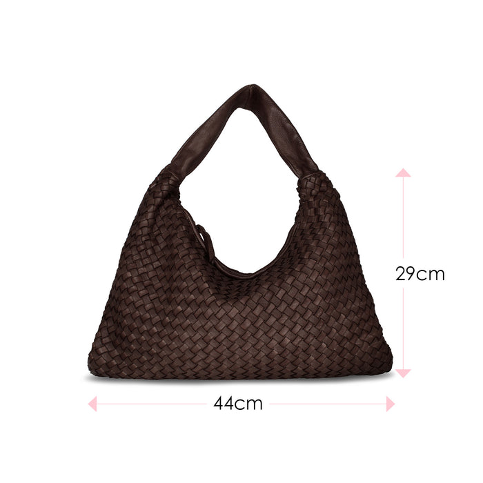 Blythe: Chocolate Brown Weave Leather Bags Sole Bliss Chocolate Weave Leather