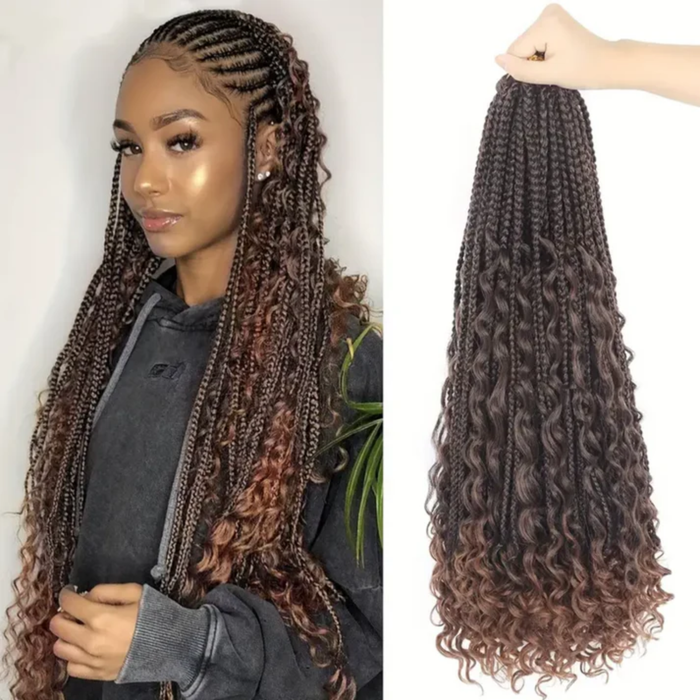 Boho Goddess Crochet Braids 14″ – Curly-End Protective Braiding Hair, Color #T30 Ombre Brown Clessenza Beauty Store