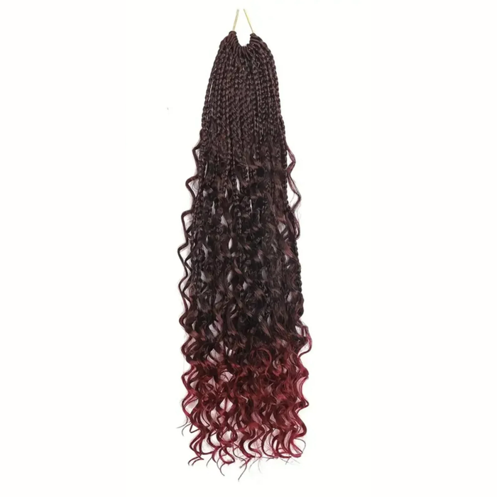 Boho Goddess Crochet Braids 18″ – Curly-End Protective Braiding Hair, Color #TBUG Burgundy Ombre Clessenza Beauty Store