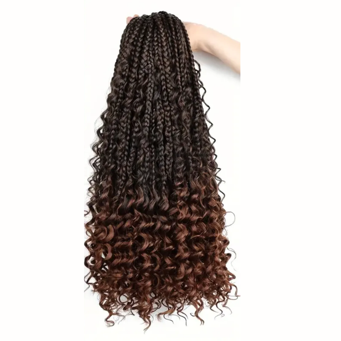 Boho Goddess Crochet Braids 18″ – Curly-End Protective Braiding Hair, #T30 Ombre Brown Clessenza Beauty Store