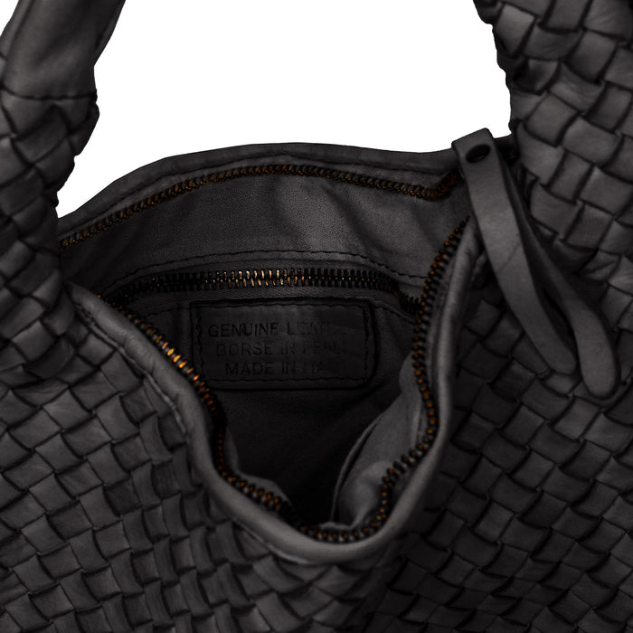 Bronte: Black Weave Leather Bags Sole Bliss Black Weave Leather