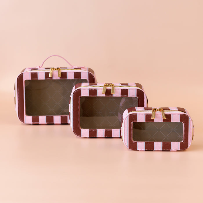 Burgundy Stripe Cosmetic Nested Trio Set
