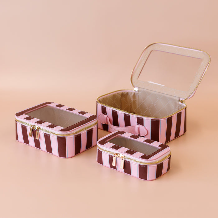 Burgundy Stripe Cosmetic Nested Trio Set