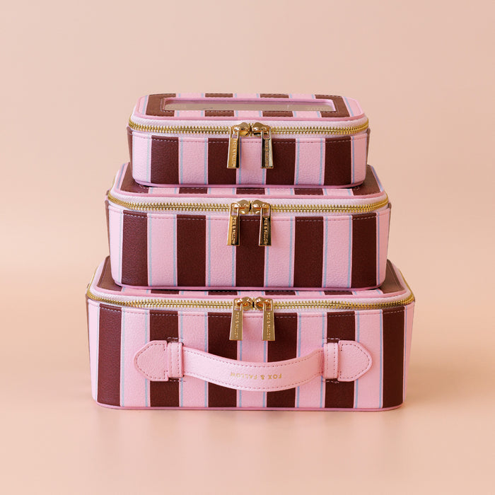 Burgundy Stripe Cosmetic Nested Trio Set