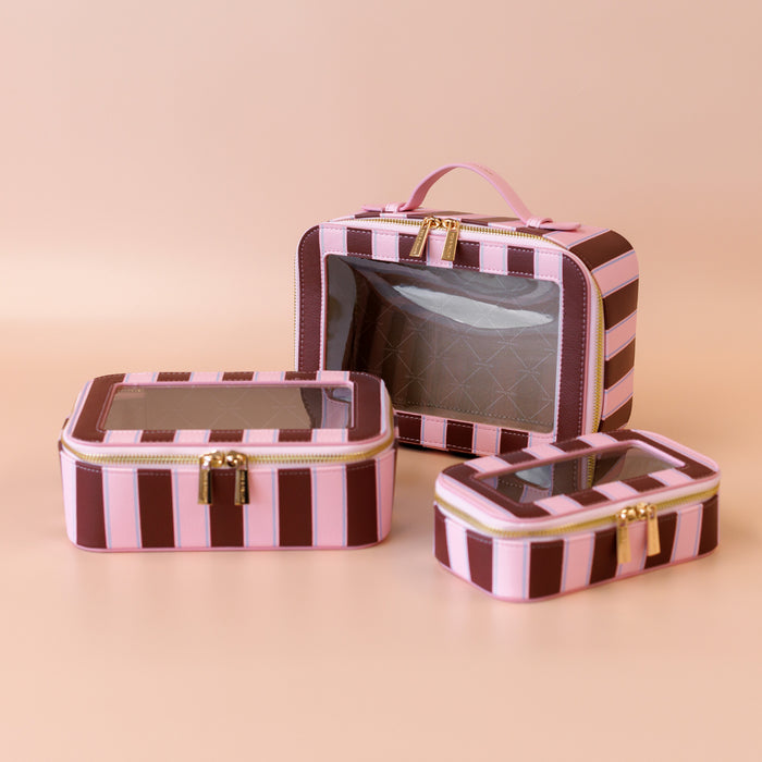 Burgundy Stripe Cosmetic Nested Trio Set