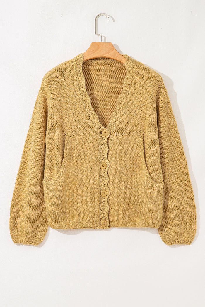 Cardigan à Manches Lanternes et Décolleté Festonné
