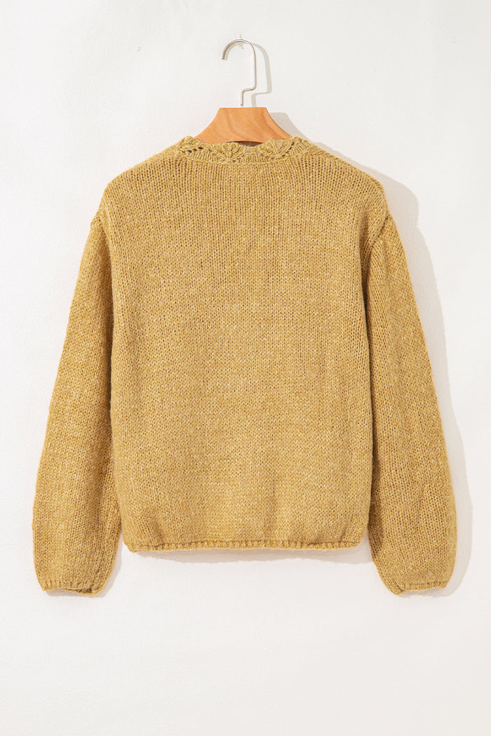Cardigan à Manches Lanternes et Décolleté Festonné