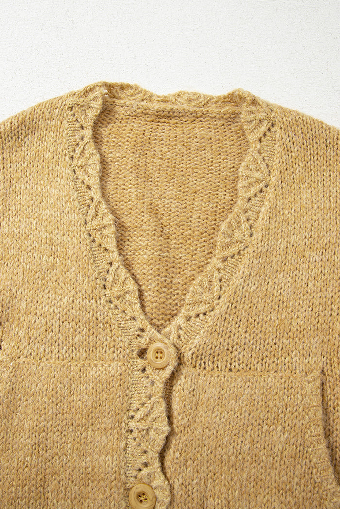 Cardigan à Manches Lanternes et Décolleté Festonné