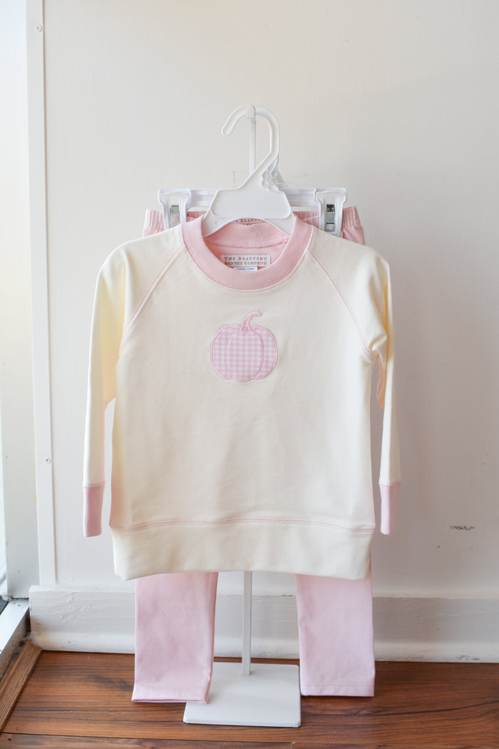 Cassidy Comfy Crewneck-Pink Gingham Pumpkin/Palmetto Pearl
