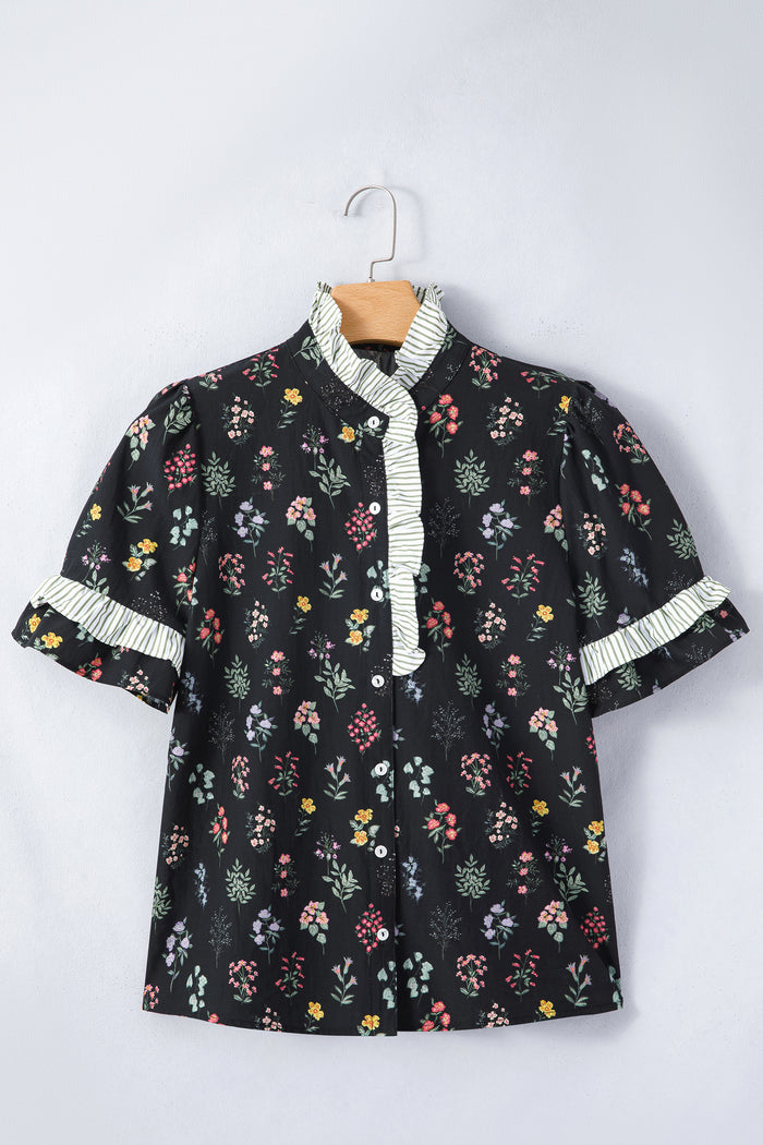 Chemise à fleurs à manches courtes et bordure