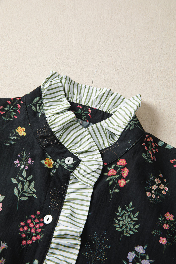 Chemise à fleurs à manches courtes et bordure