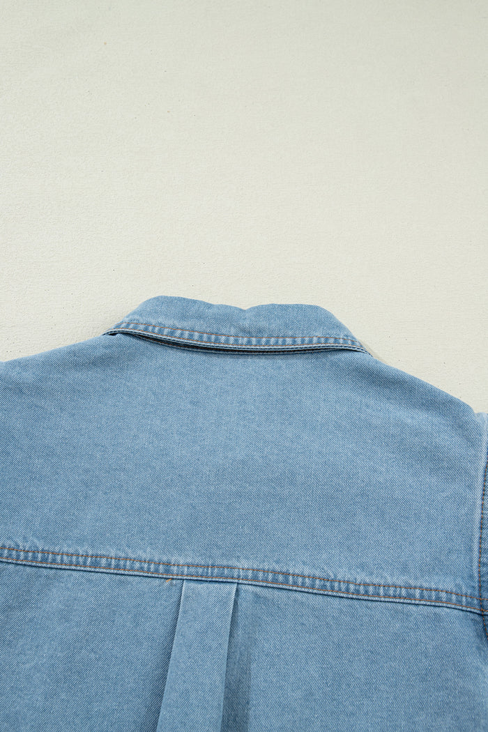 Chemise en jean Myosotis à manches bouffantes courtes