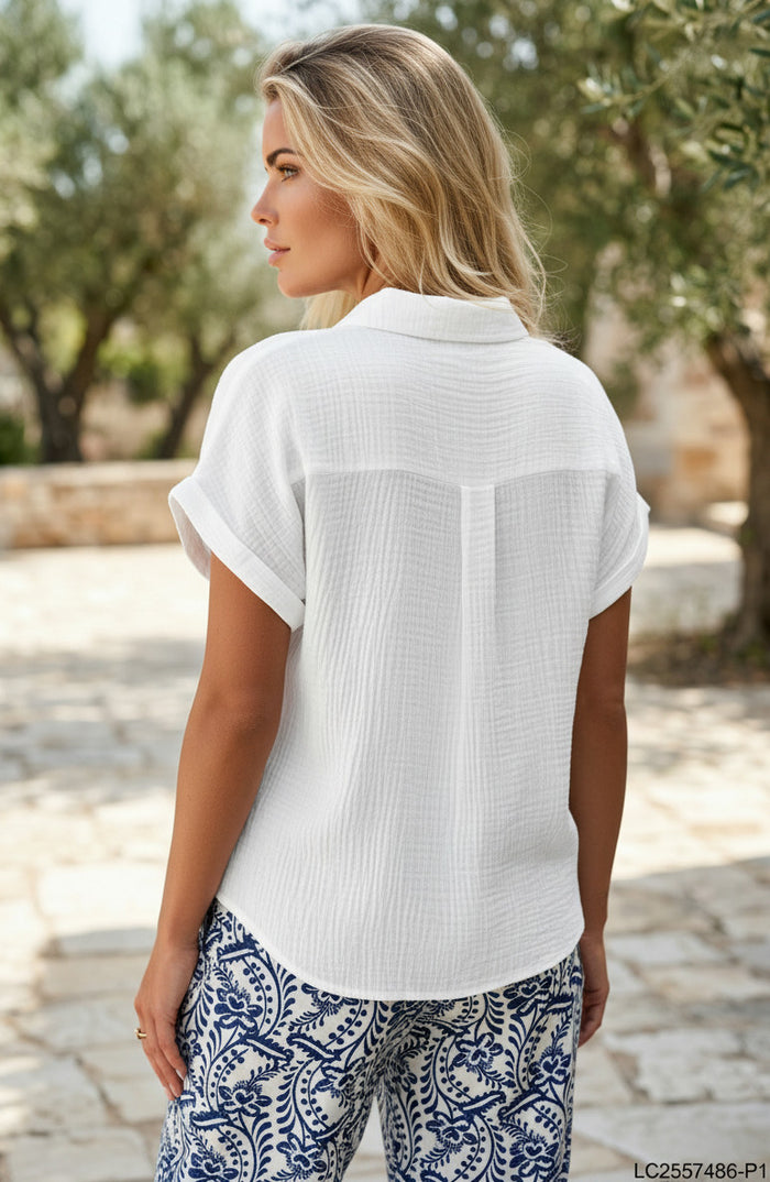 Chemise texturée à manches courtes