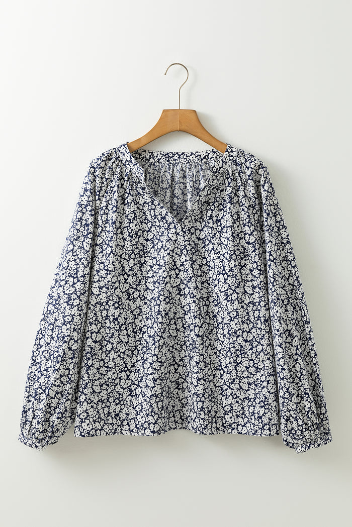 Chemisier bleu à imprimé floral et col en V cranté *-A WOMAN WE LOVE