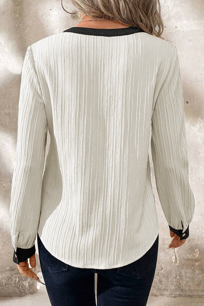Chemisier élégant blanc texturé à col en V et color block *-A WOMAN WE LOVE