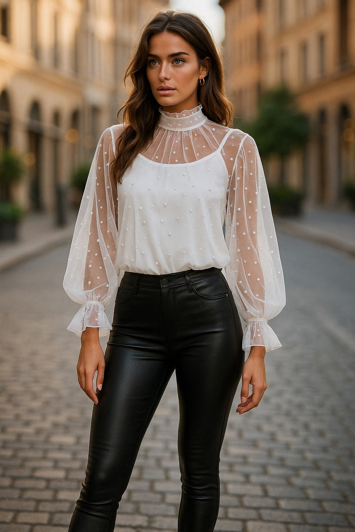 ✨ Chemisier en tulle transparente perlée