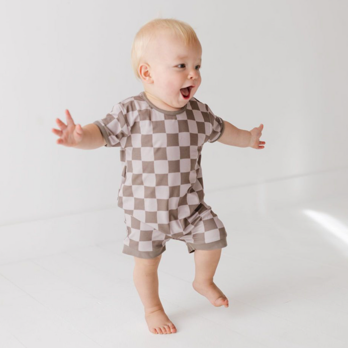 Cocoa Check Shorty Romper  Luxe Edition | Cotton Bamboo Blend