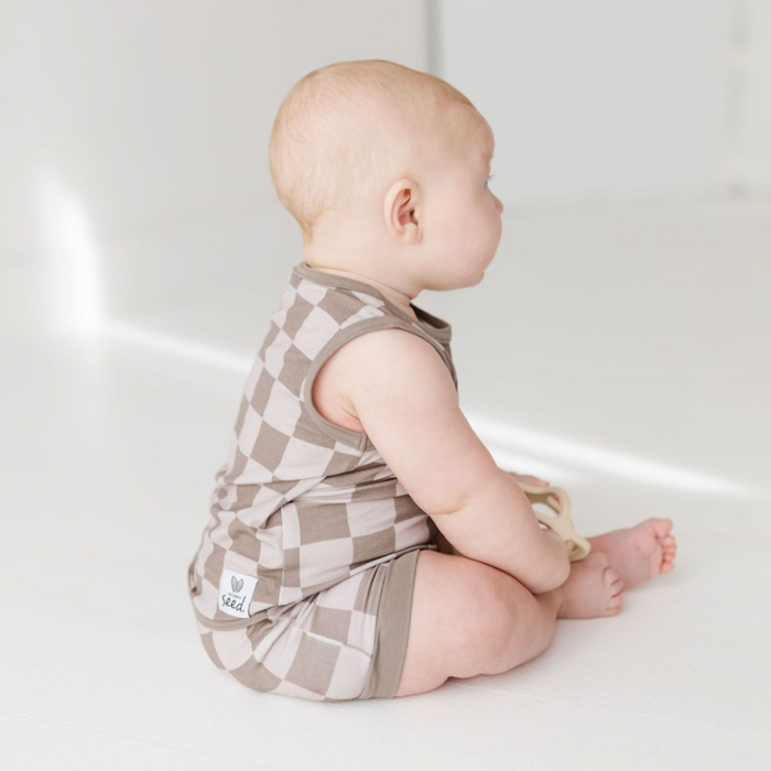 Cocoa Check Sleeveless Shorty Romper Luxe Edition | Cotton Bamboo Blend