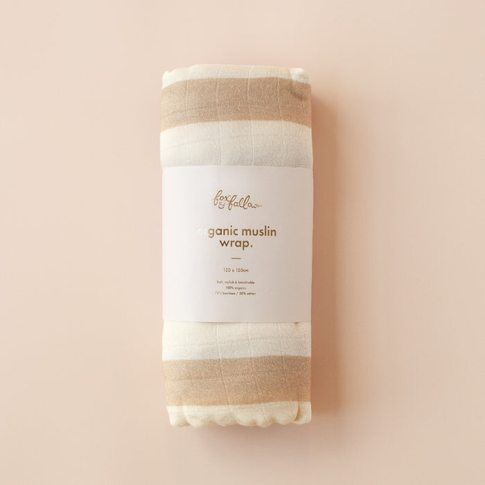 Coffee Stripe Organic Muslin Wrap Swaddle - SECONDS