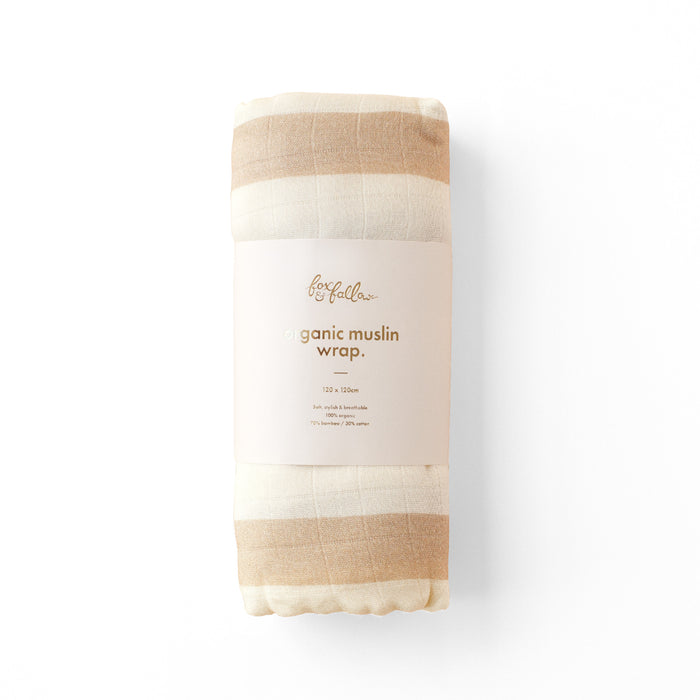 Coffee Stripe Organic Muslin Wrap Swaddle - SECONDS