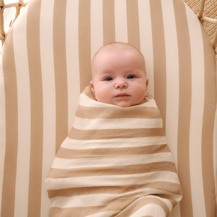 Coffee Stripe Organic Muslin Wrap Swaddle - SECONDS
