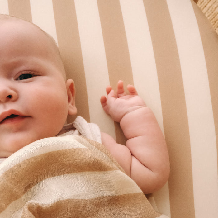 Coffee Stripe Organic Muslin Wrap Swaddle - SECONDS