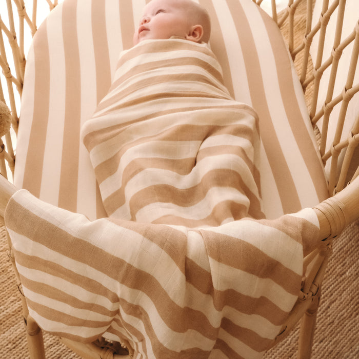 Coffee Stripe Organic Muslin Wrap Swaddle - SECONDS